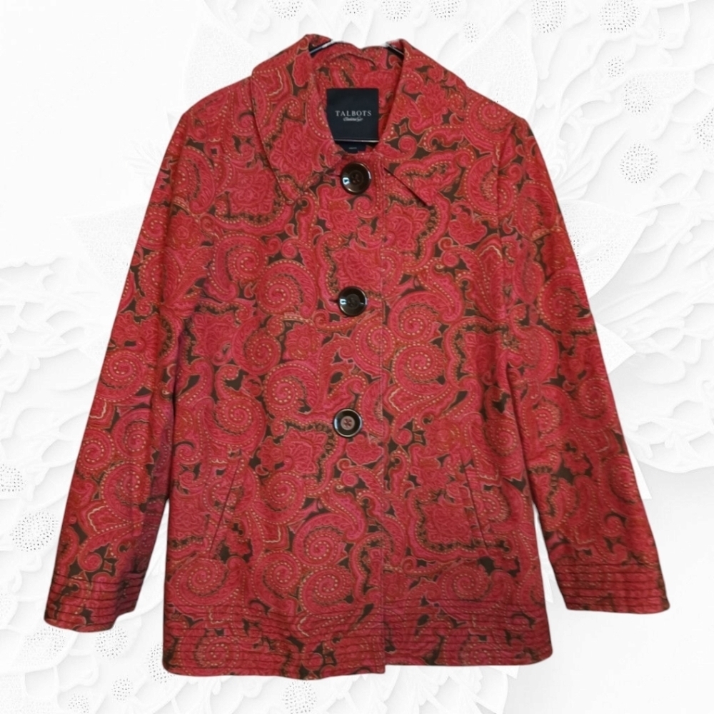 Talbots Front Button Red Brown Paisley Jacket